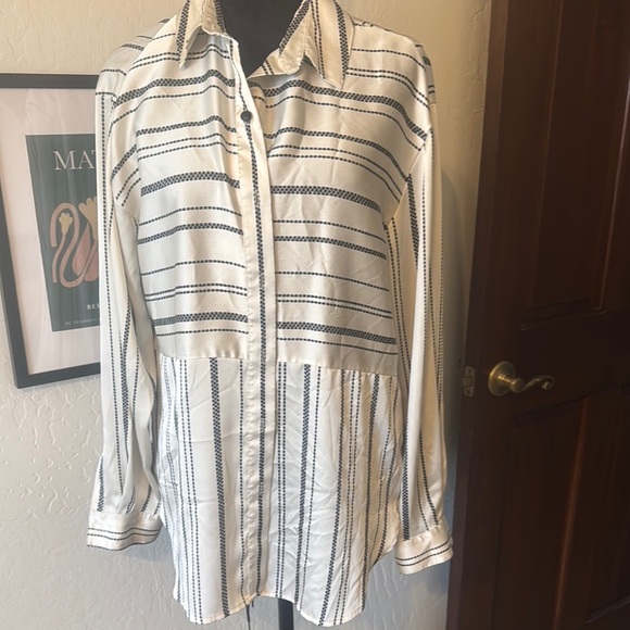 Karl Lagerfeld Tops - Karl Lagerfeld White and Black Striped Blouse - NWOT